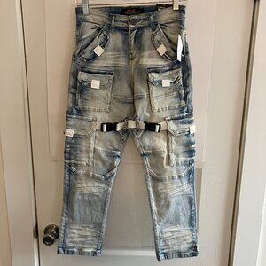 Copper Rivet Boys Jeans Size 12 Blue 3-D Strap Distressed Slim Jeans NWT